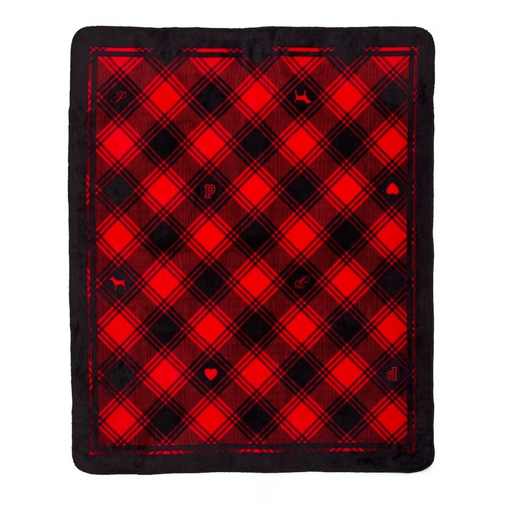 Victoria's Secret PINK Red Black Plaid Cozy Plush Blanket Sherpa Throw 50x60 NEW